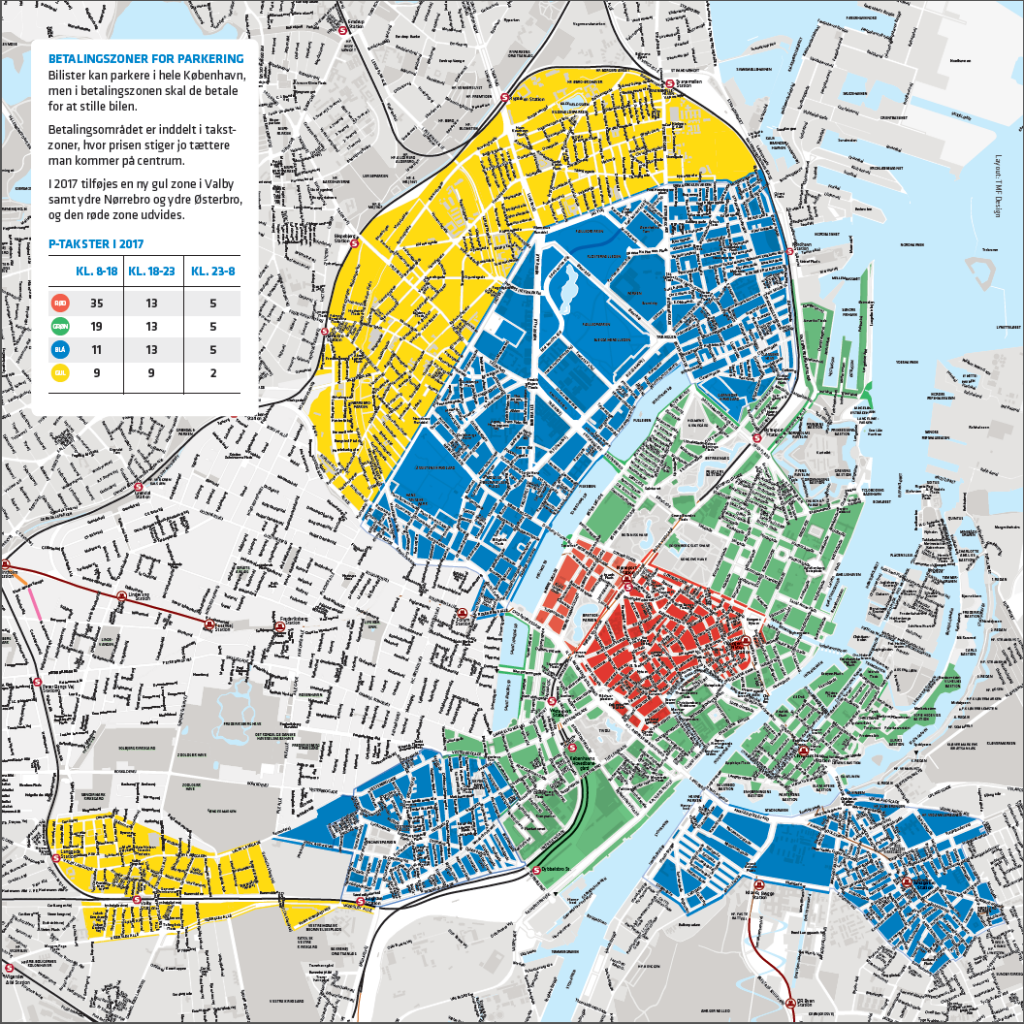 Ny gul parkeringszone i København fra marts 2017. Kort: ©Københavns Kommune
