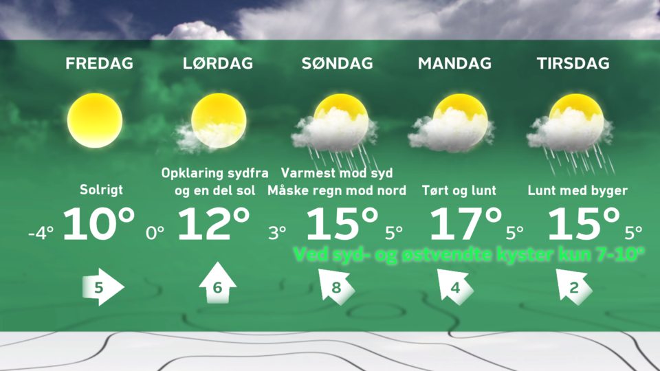 Weekendprognose fra TV2 Vejret, 31/3-2016. ©TV2 Vejret